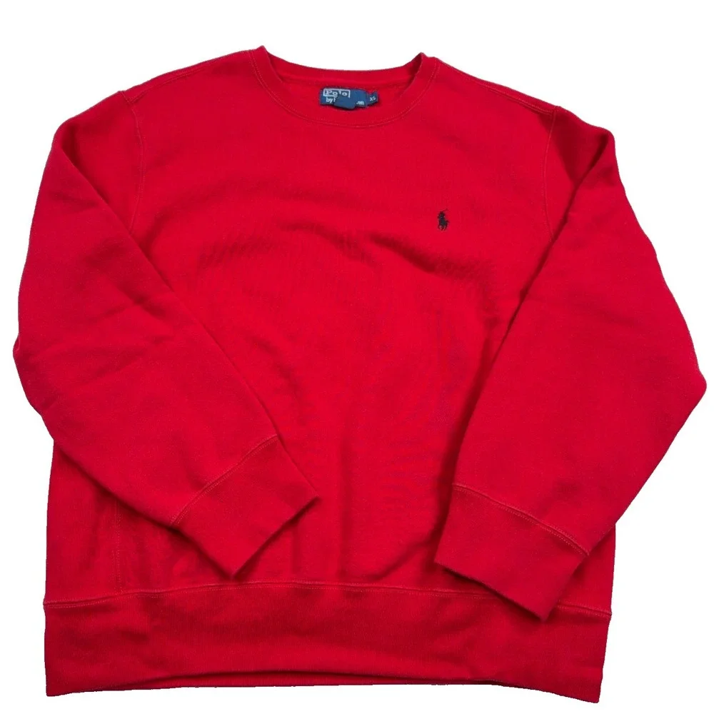 Polo Ralph Lauren Sweatshirt Men XL Red Black Pony Crewneck Sweater Y2K Retro
